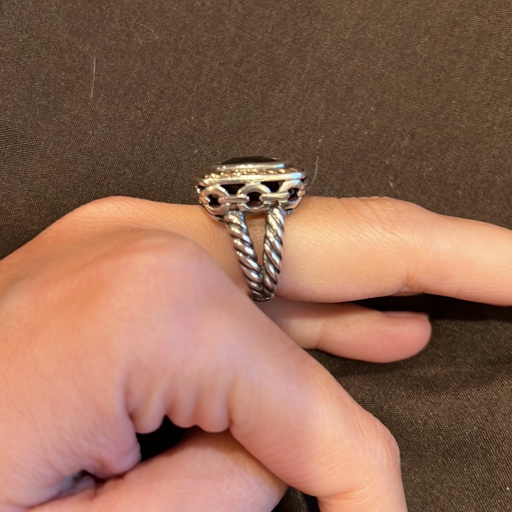 Onyx and Sterling Silver Ring with 14k Gold Accents - Picture 2 of 10
